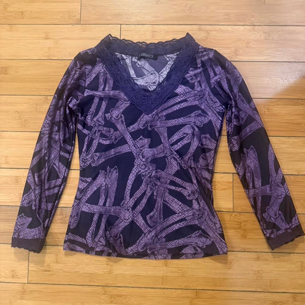 RARE Hysteric Glamour Purple Snake Bone Skull Lace Trim Free Size